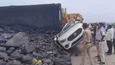 Truck car overturned